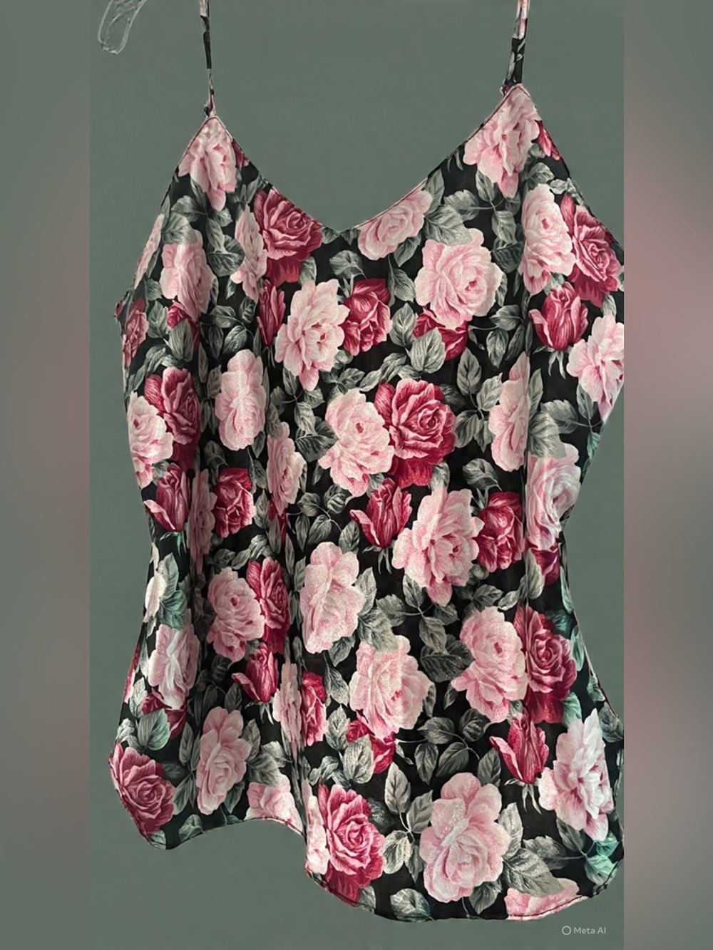Black Camisole with Pink Rose Print